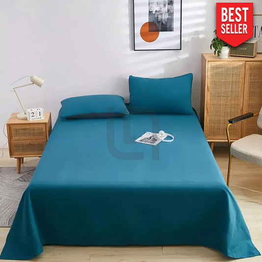 Cotton Sateen Plain Bed Sheet - Blue