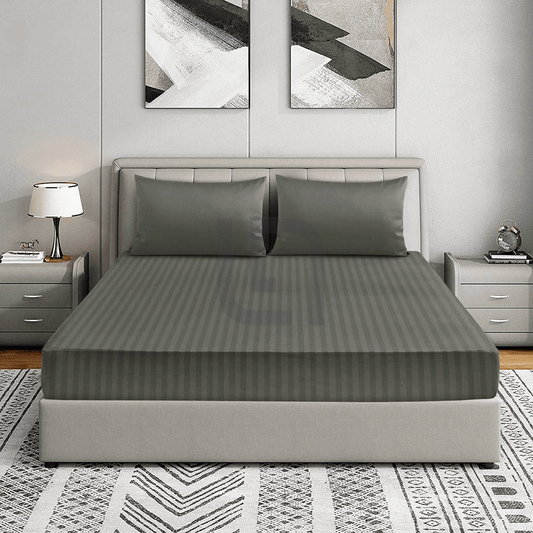 Cotton Sateen Striped Fitted Sheet - Grey 