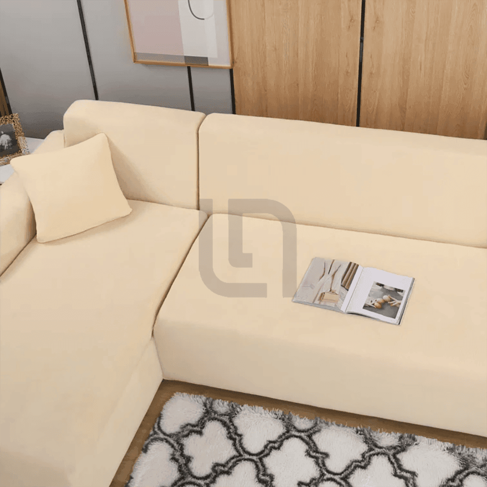 L-Shape Jersey Sofa Cover Beige 3