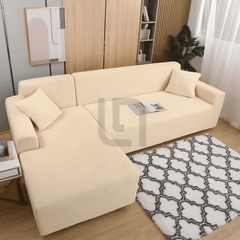 L-Shape Jersey Sofa Cover Beige
