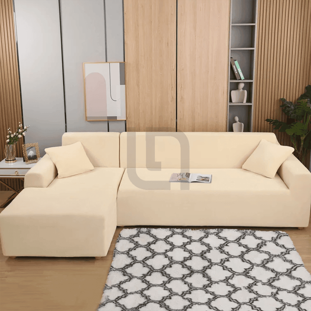 L-Shape Jersey Sofa Cover Beige 2