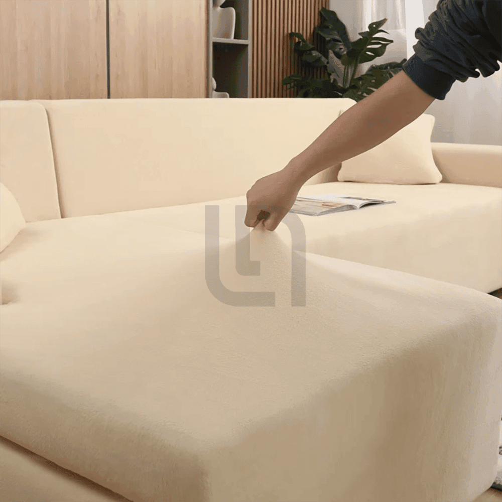 L-Shape Jersey Sofa Cover Beige 4