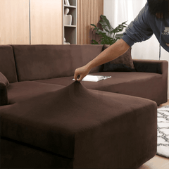 L-Shape Jersey Sofa Cover Brown 4