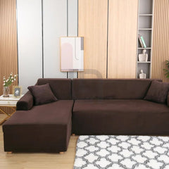 L-Shape Jersey Sofa Cover Brown 2