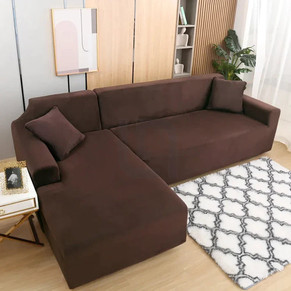 L-Shape Jersey Sofa Cover Brown