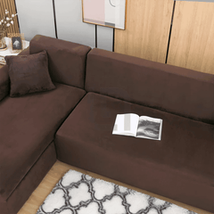 L-Shape Jersey Sofa Cover Brown 3