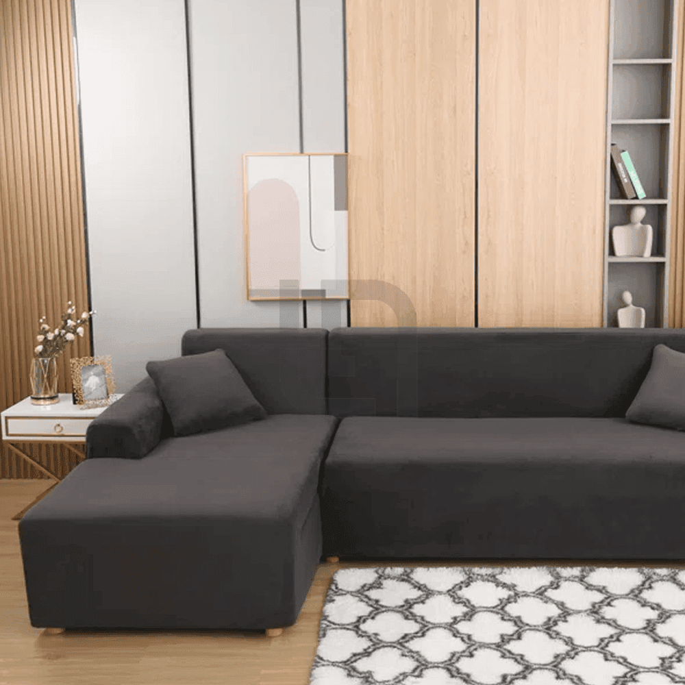 L-Shape Jersey Sofa Cover Grey 2