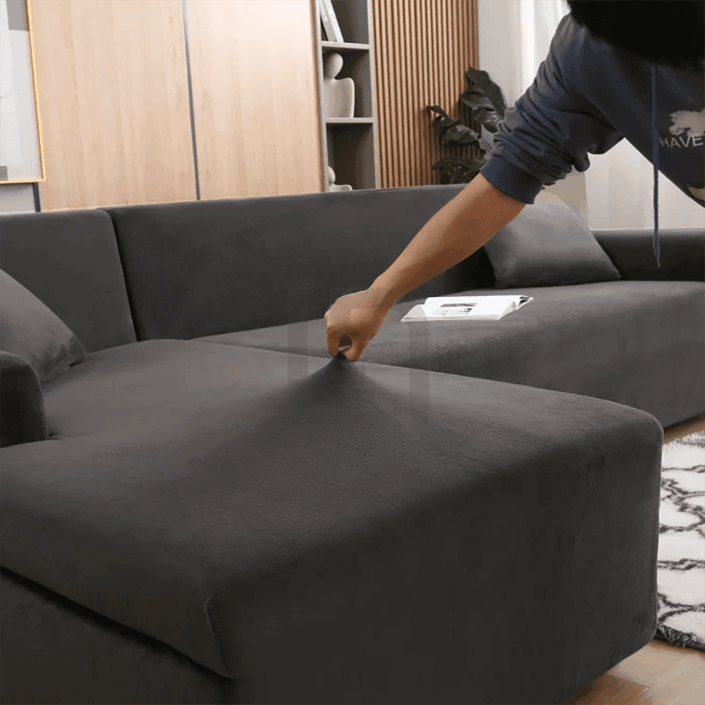 L-Shape Jersey Sofa Cover Grey 4