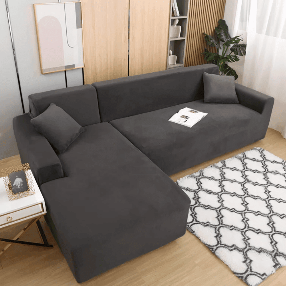 L-Shape Jersey Sofa Cover Grey