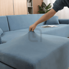 L-Shape Jersey Sofa Cover Light Blue 4