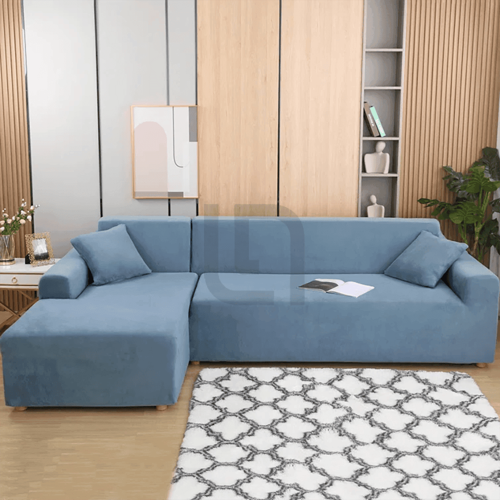 L-Shape Jersey Sofa Cover Light Blue 2