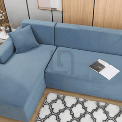 L-Shape Jersey Sofa Cover Light Blue 3
