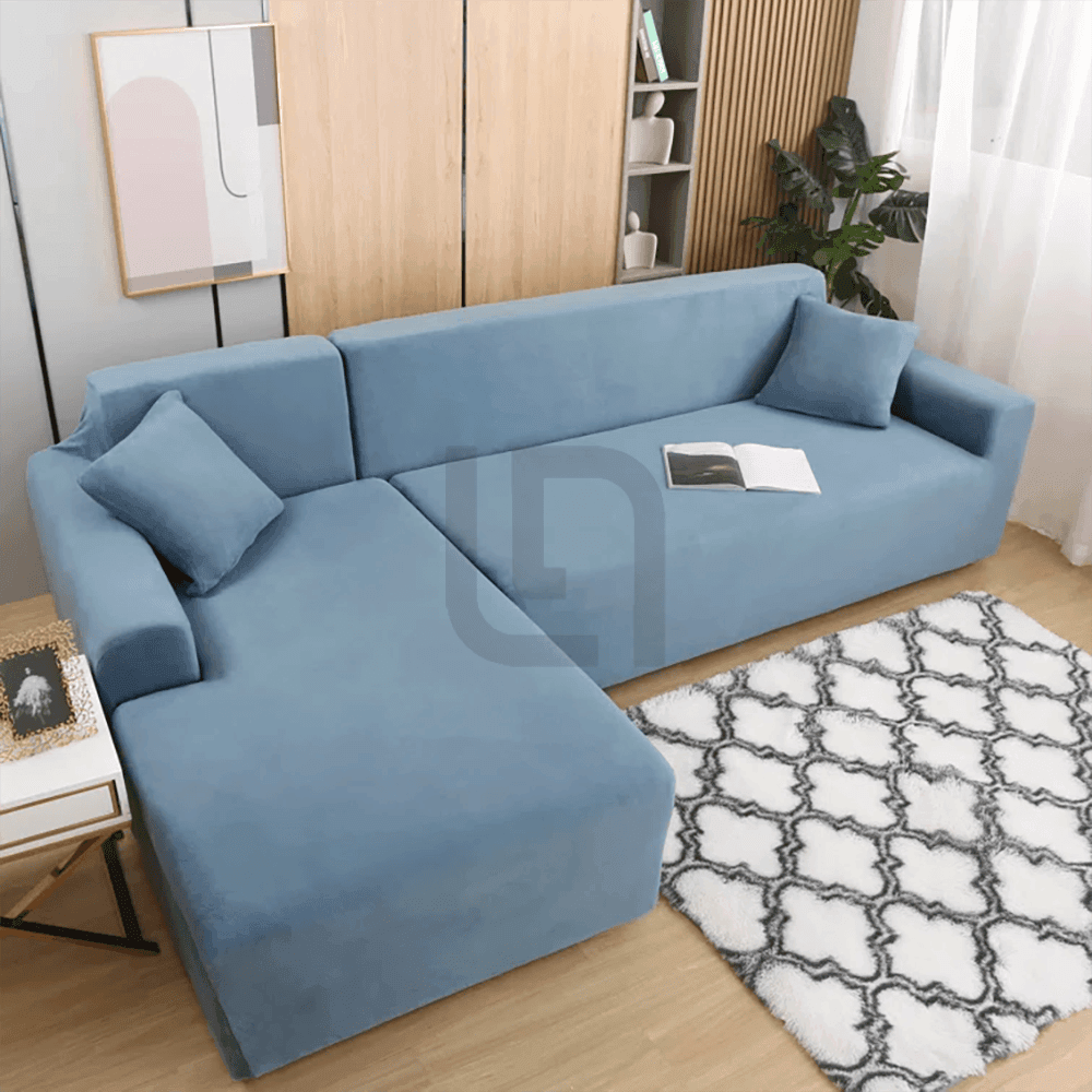 L-Shape Jersey Sofa Cover Light Blue