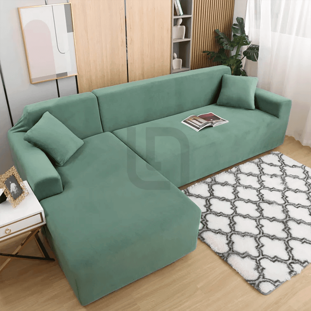 L-Shape Jersey Sofa Cover Light Green