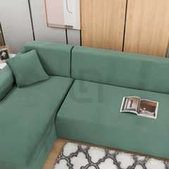 L-Shape Jersey Sofa Cover Light Green 3