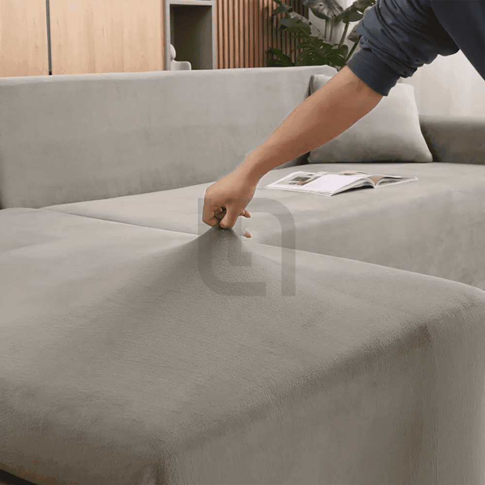 L-Shape Jersey Sofa Cover Light Grey 4