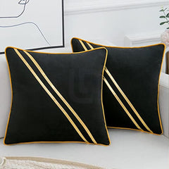 Diagonal Line Velvet Cushion Covers - Black