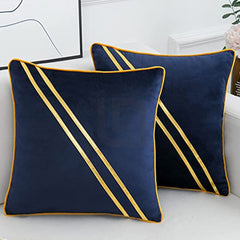 Diagonal Line Velvet Cushion Covers - Blue