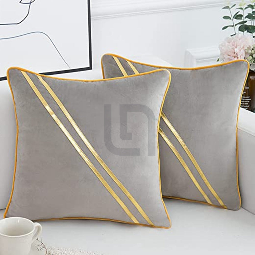 Diagonal Line Velvet Cushion Covers - Grey