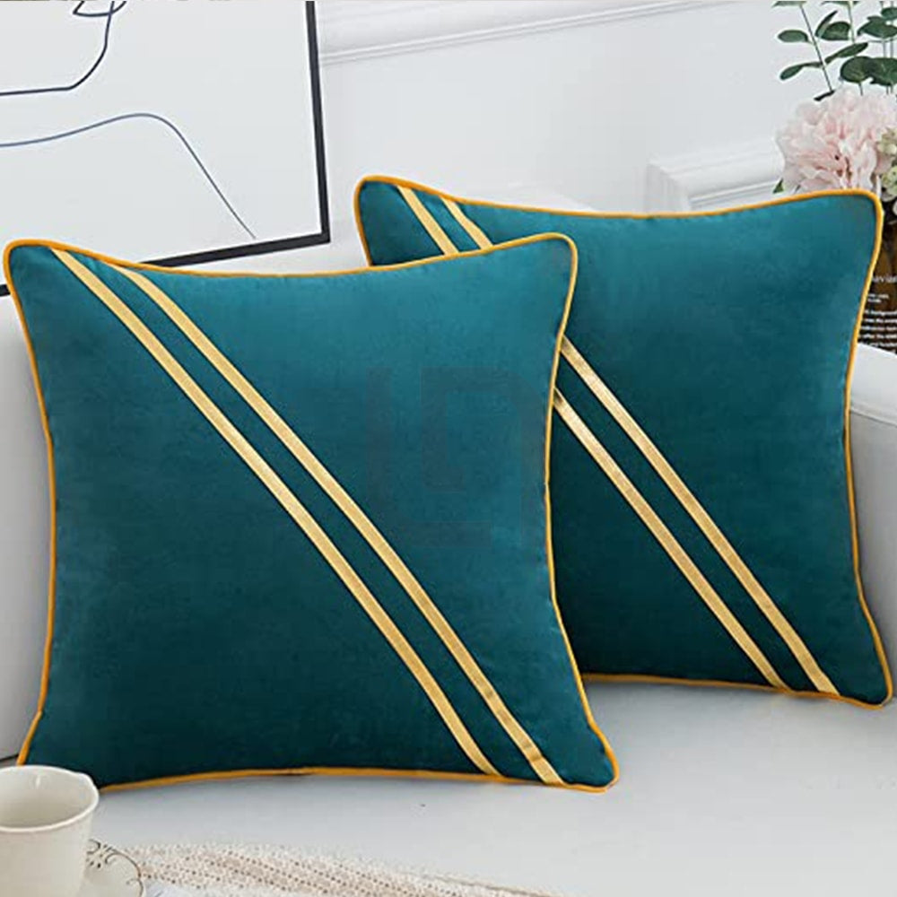 Diagonal Line Velvet Cushion Covers - Teal