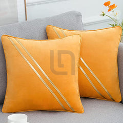 Diagonal Line Velvet Cushion Covers - Yellow