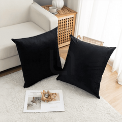 Velvet Cushion Covers for Sofa - Black Color