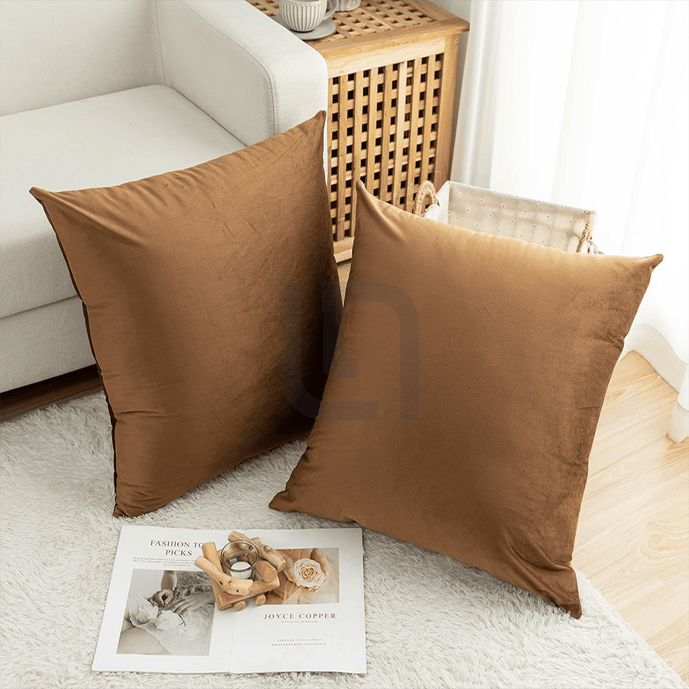 Velvet Cushion Covers for Sofa - Brown Color