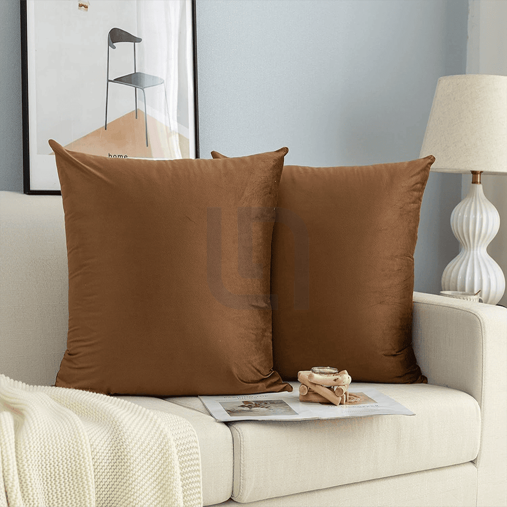 Velvet Cushion Covers for Sofa - Brown