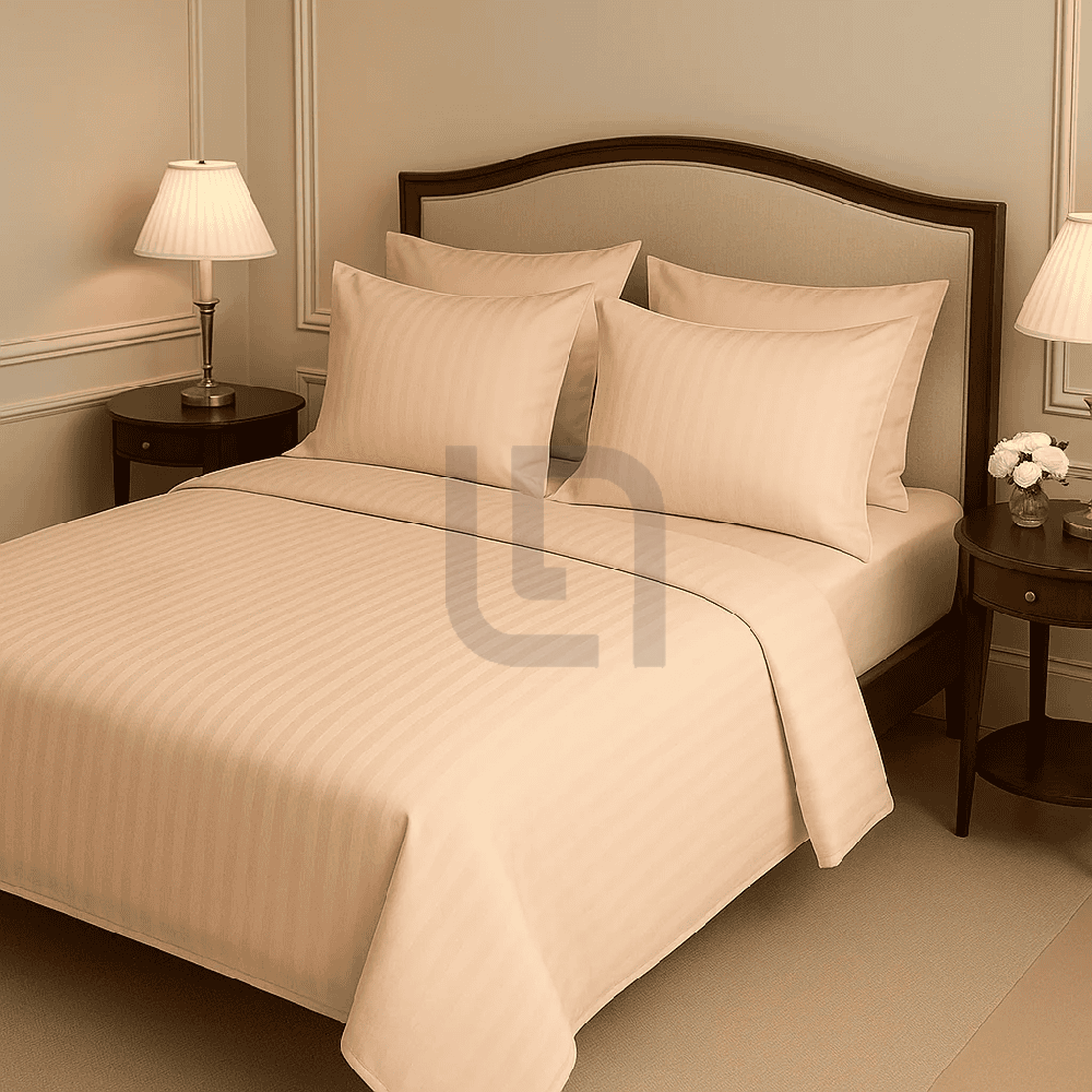 COTTON SATIN NARROW STRIPE BEDSHEET SET - BEIGE 1