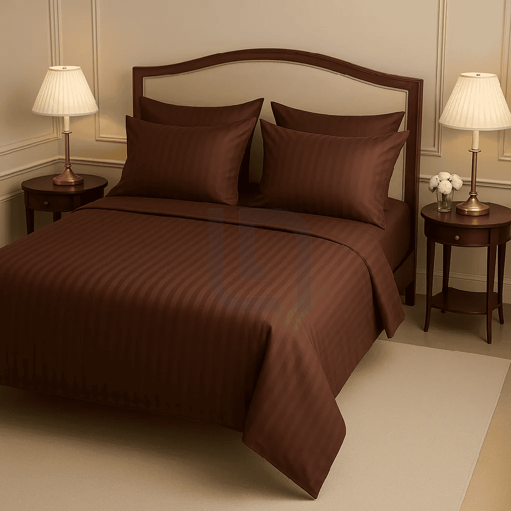 COTTON SATIN NARROW STRIPE BEDSHEET SET - BROWN 1