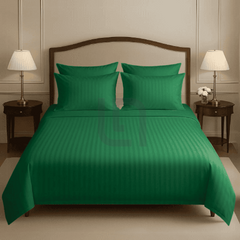 COTTON SATIN NARROW STRIPE BEDSHEET SET - GREEN