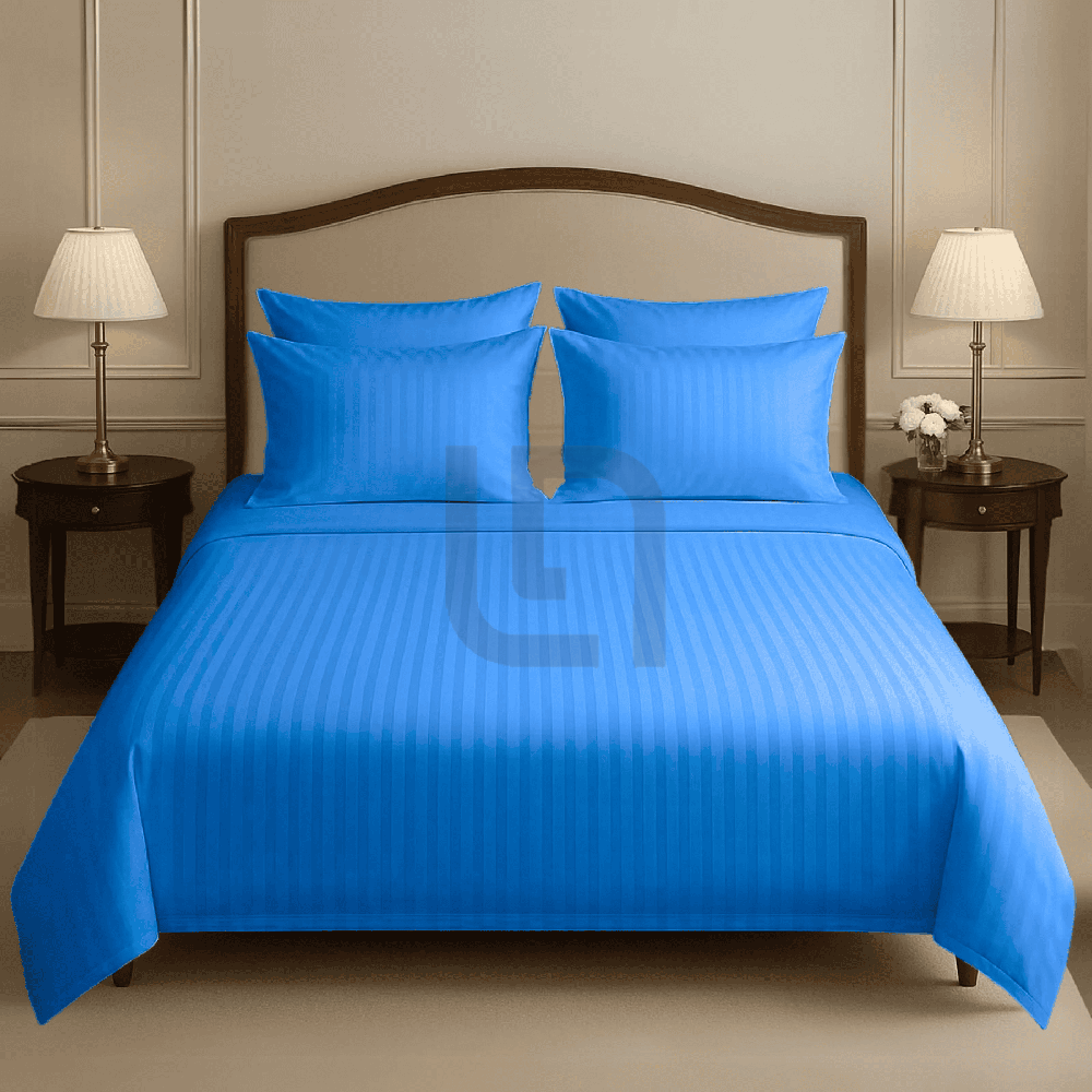 COTTON SATIN NARROW STRIPE BEDSHEET SET - LIGHT BLUE