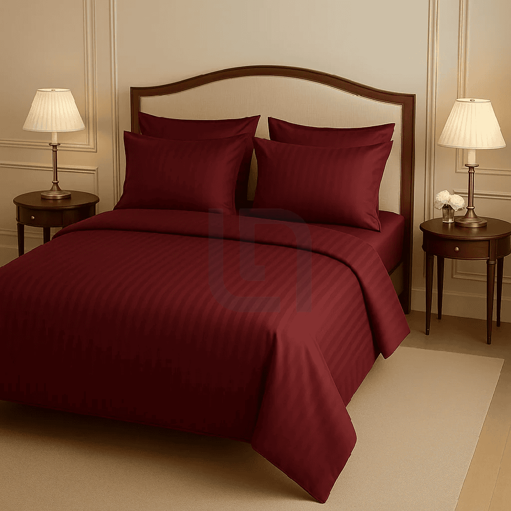 COTTON SATIN NARROW STRIPE BEDSHEET SET - MAROON 1