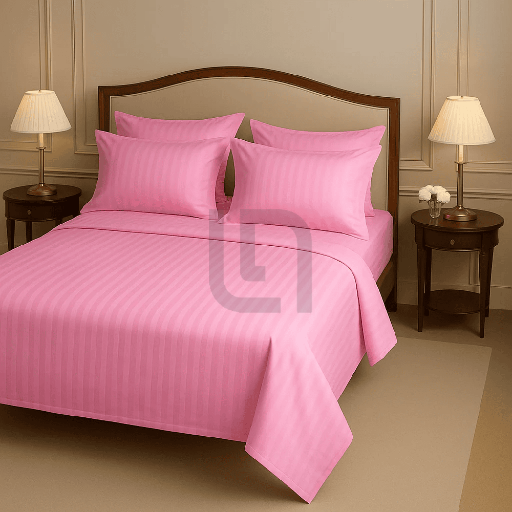 COTTON SATIN NARROW STRIPE BEDSHEET SET - PINK 1