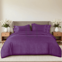 COTTON SATIN NARROW STRIPE BEDSHEET SET - PURPLE