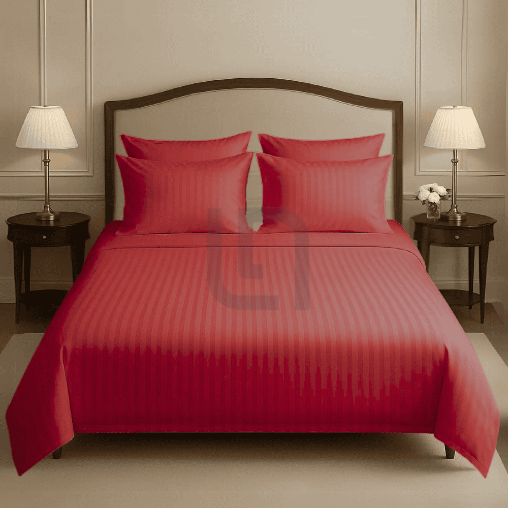 COTTON SATIN NARROW STRIPE BEDSHEET SET - RED