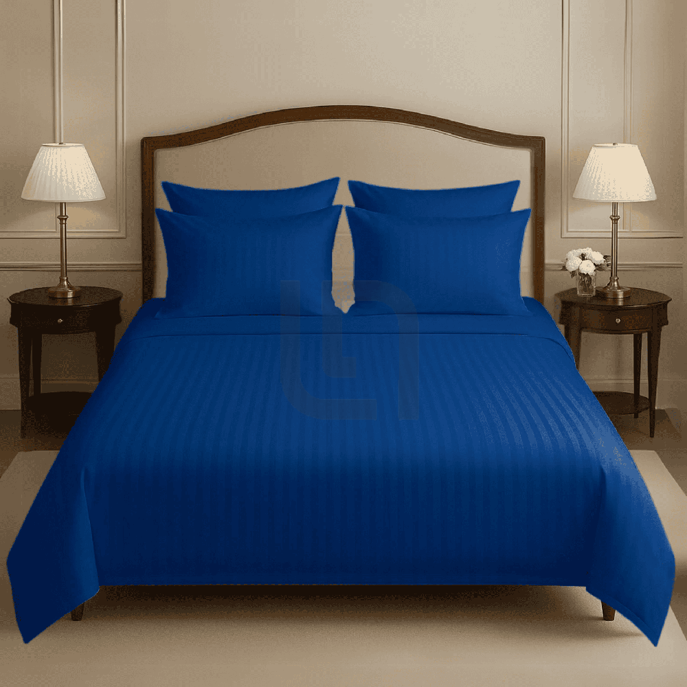 COTTON SATIN NARROW STRIPE BEDSHEET SET - ROYAL BLUE