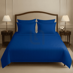 COTTON SATIN NARROW STRIPE BEDSHEET SET - ROYAL BLUE