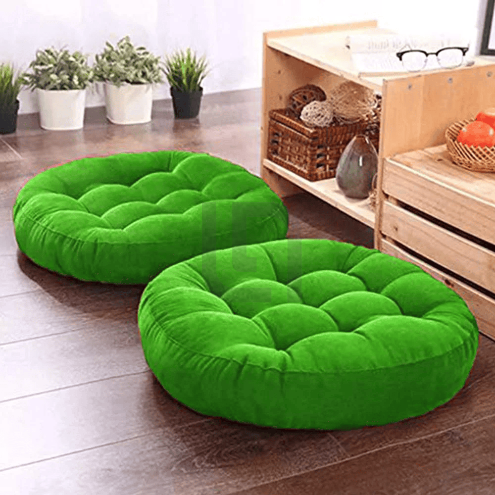 Round-Shape-Velvet-Floor-Cushions-Parrot Green