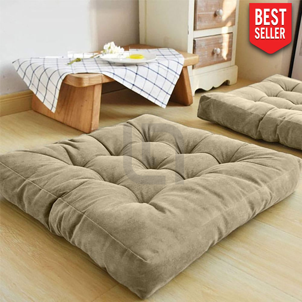 Square Shape Velvet Floor Cushions – Beige