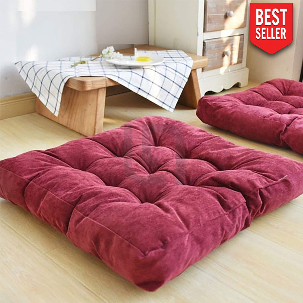 Square Shape Velvet Floor Cushions – Maroon