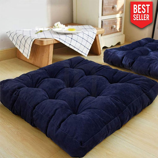 Square Shape Velvet Floor Cushions – Navy Blue