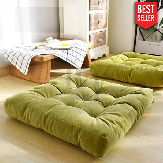 Square Shape Velvet Floor Cushions – Olive Green