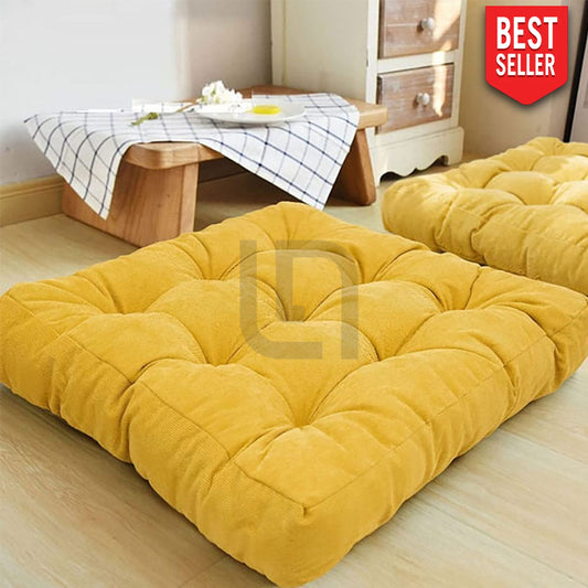 Square Shape Velvet Floor Cushions – Yellow
