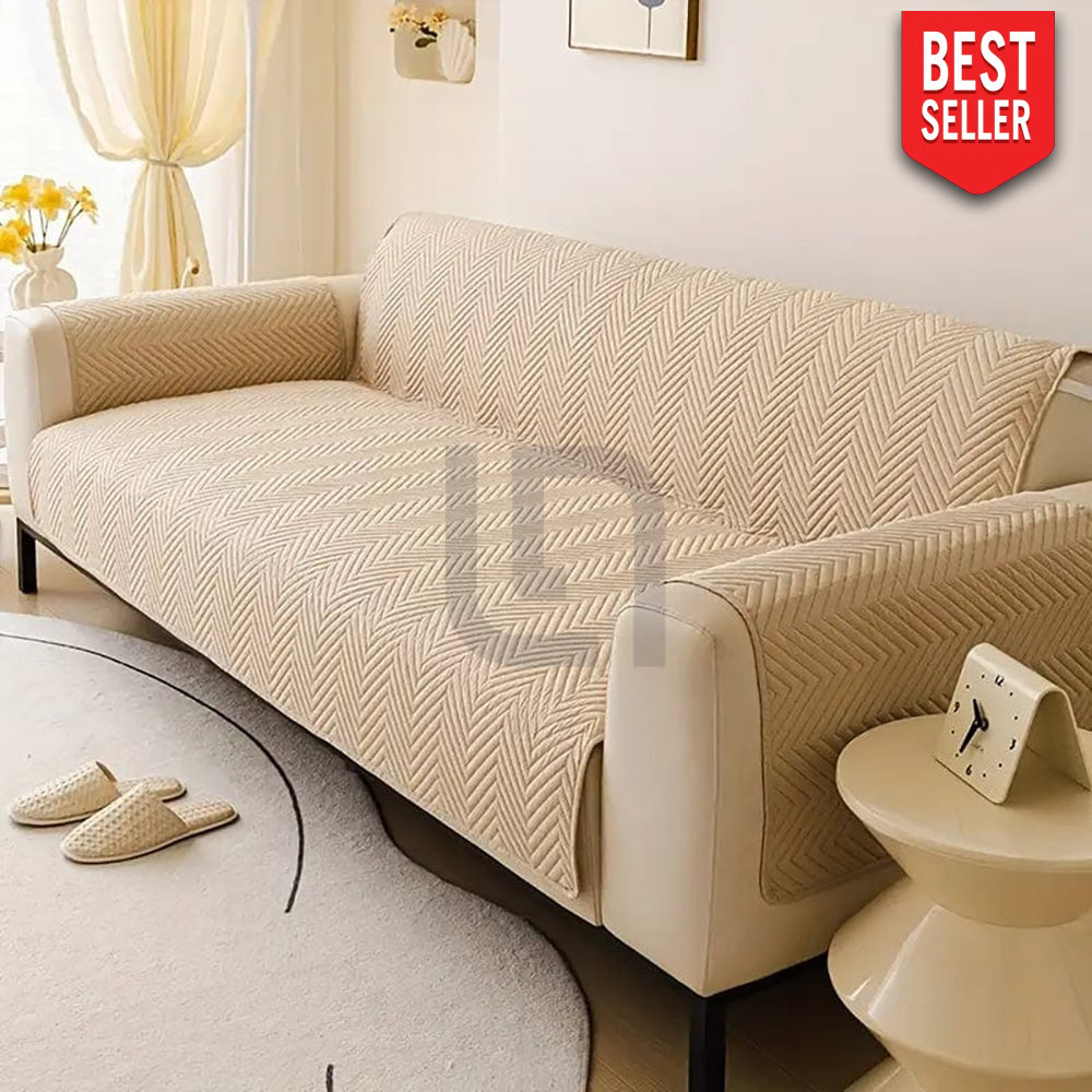 Premium Ultrasonic Quilted Sofa Cover - Beige