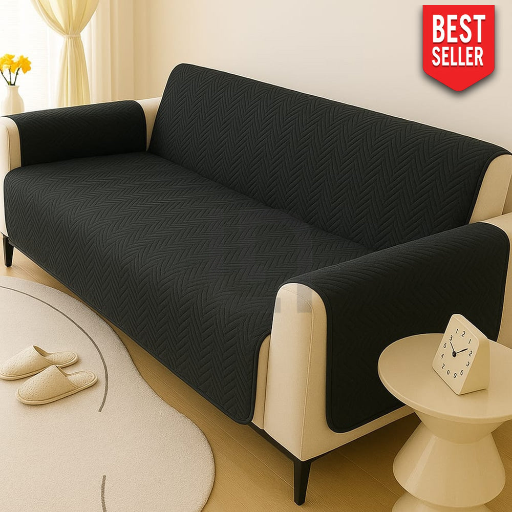 Premium Ultrasonic Quilted Sofa Cover - Black