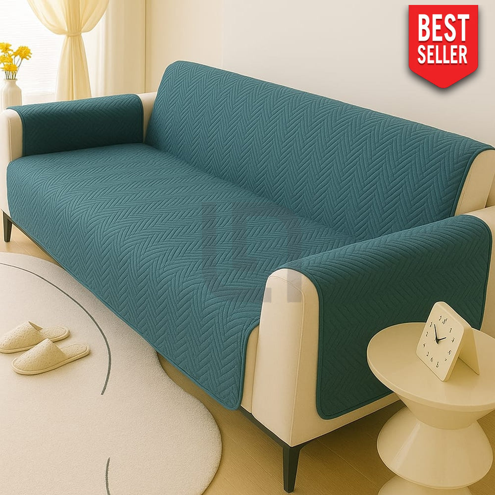 Premium Ultrasonic Quilted Sofa Cover - Cyan Blue