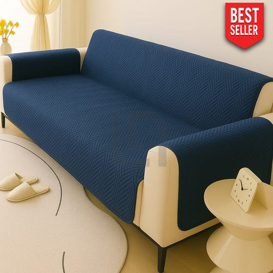 Premium Ultrasonic Quilted Sofa Cover - Blue