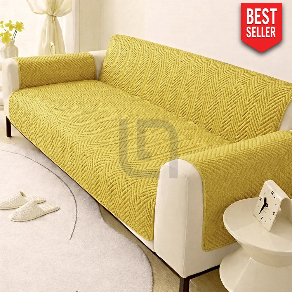 Premium Ultrasonic Quilted Sofa Cover - Golden