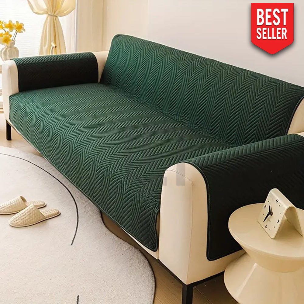 Premium Ultrasonic Quilted Sofa Cover - Green